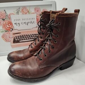 Frye Brown Leather Lace-Up Ankle Boots